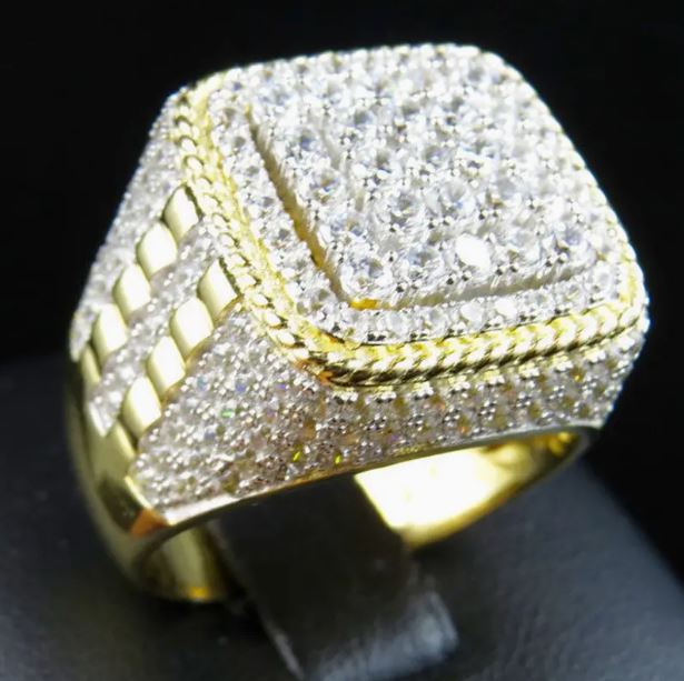 Mens 14K Gold Plated Hip Hop Iced CZ Ring One Size Fits Most