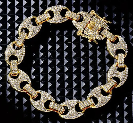 Mens Iced 14K Gold Plated Hip Hop Bracelet Gucci Link