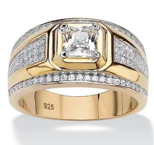 Mens 14K Gold Plated Hip Hop Iced CZ Ring One Size Fits Most