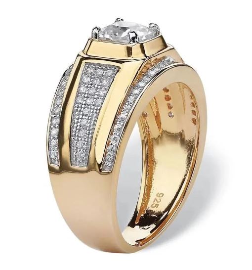Mens 14K Gold Plated Hip Hop Iced CZ Ring One Size Fits Most