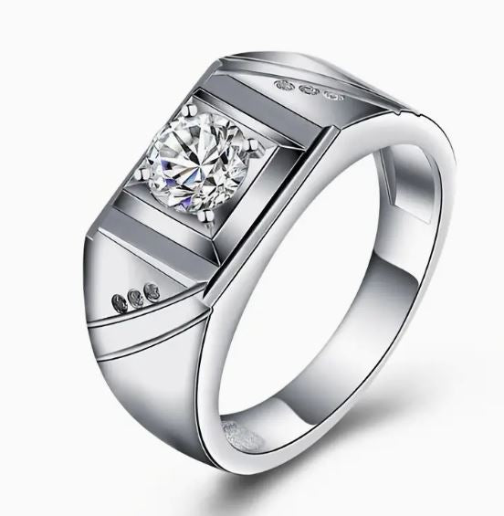 Mens Silver Plated Hip Hop Iced CZ Ring One Size Fits Most
