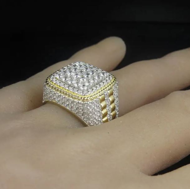 Mens 14K Gold Plated Hip Hop Iced CZ Ring One Size Fits Most