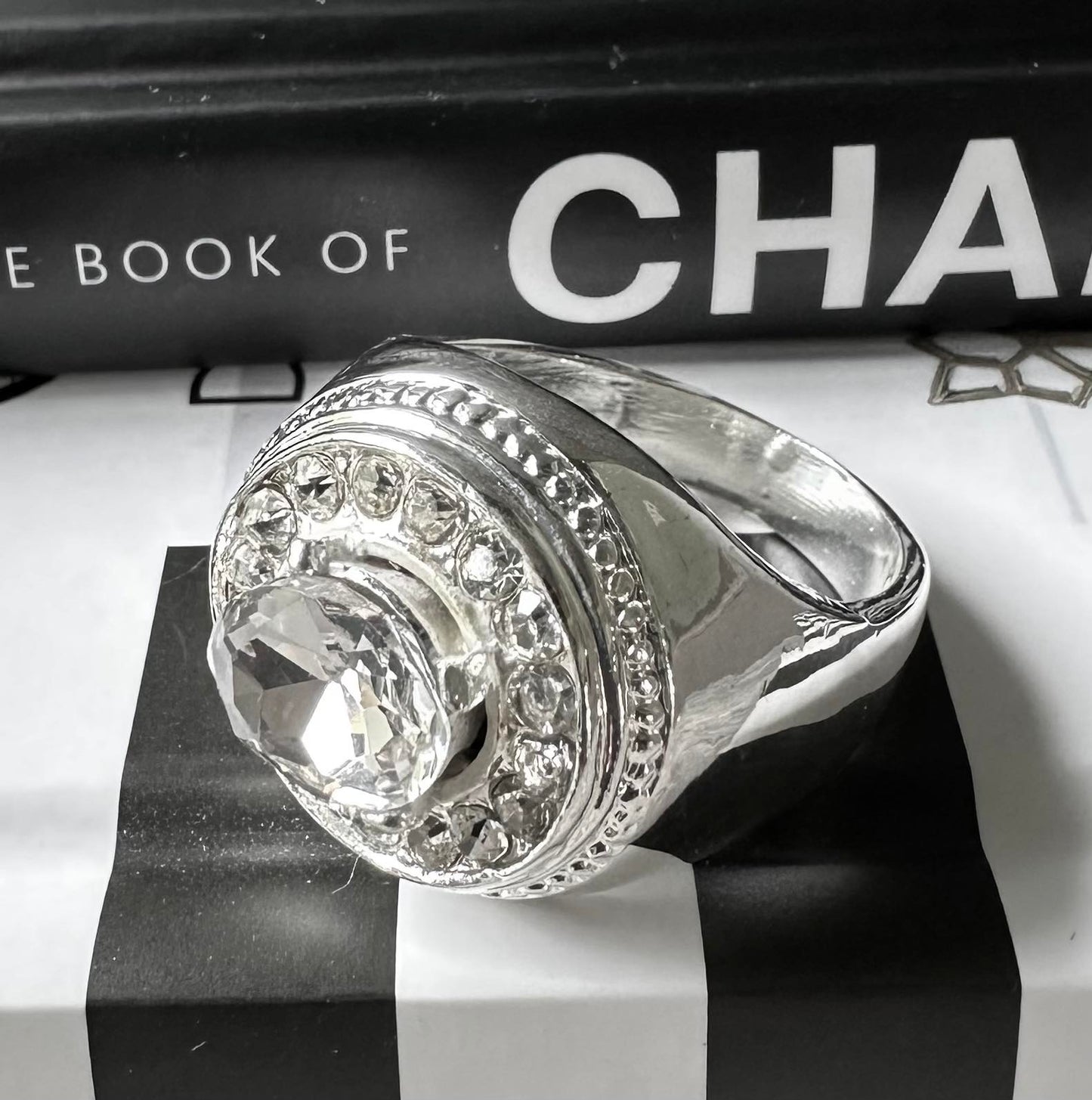 Mens Silver Plated Hip Hop Iced CZ Solitaire Ring One Size Fits Most