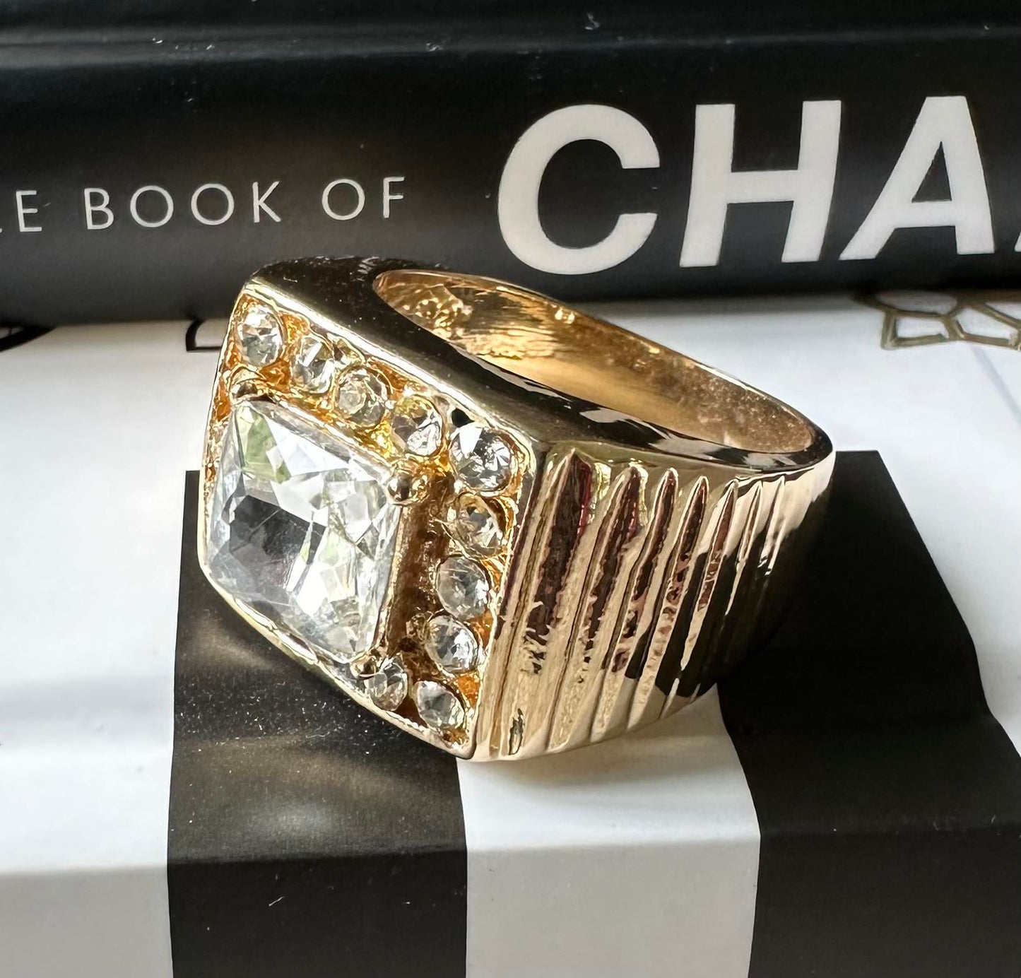 Mens 14K Gold Plated Hip Hop Iced CZ Cluster Ring One Size Fits Most