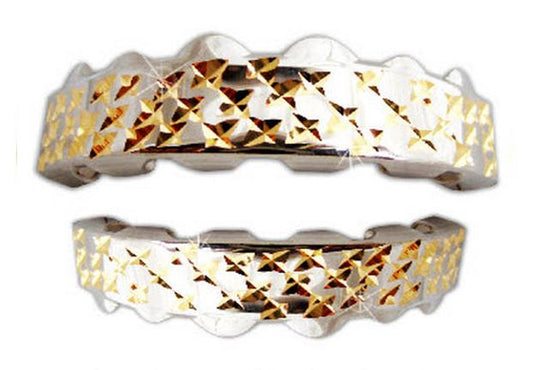 Two Tone Silver & Gold Plated Upper & Lower Grillz Set