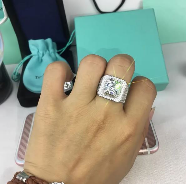 Mens Silver Plated Hip Hop Iced CZ Ring One Size Fits Most