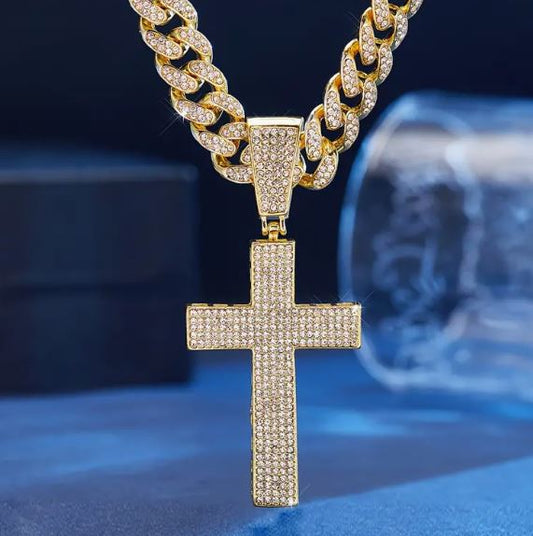 Iced 14K Gold Plated Pendant with Hip Hop Chain Necklace Large Cross