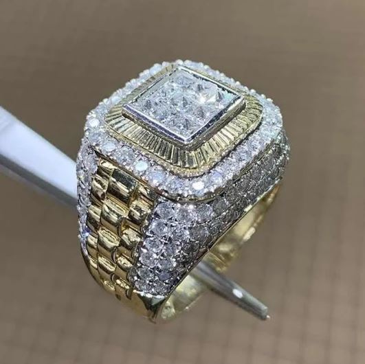 Mens 14K Gold Plated Hip Hop Iced CZ Ring One Size Fits Most