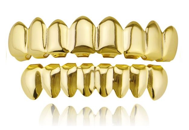 14K Gold Plated 8 Upper & 8 Lower Grillz Set