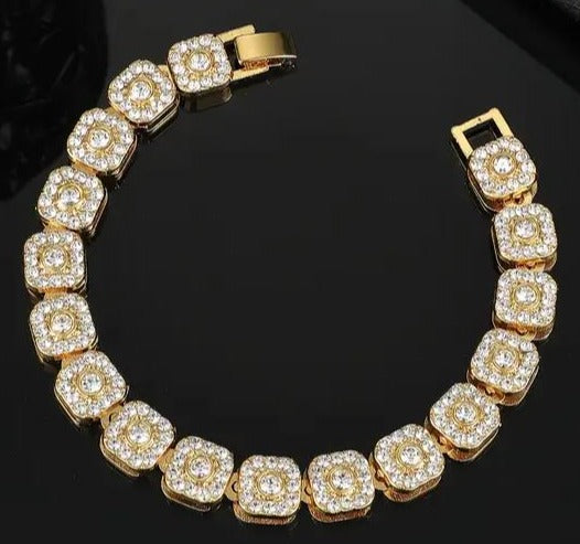 Mens Iced 14K Gold Plated Hip Hop Bracelet Cube Link