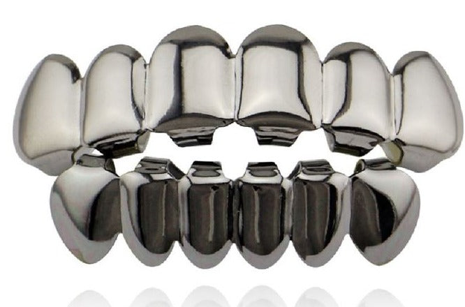 Rhodium Plated Upper & Lower Grillz Set Black