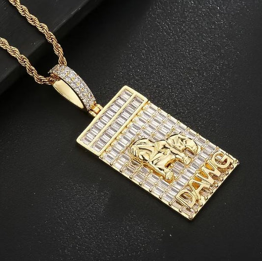 Iced 14k Gold Plated Pendant with Hip Hop Chain Necklace Big Dawg