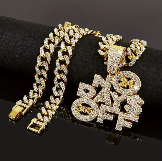 Iced 14k Gold Plated Pendant with Hip Hop Chain Necklace 24/7 No Days Off