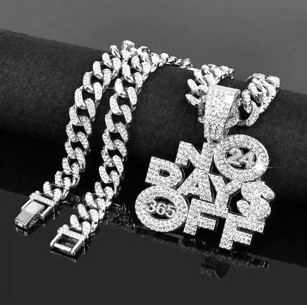 Iced Silver Plated Pendant with Hip Hop Chain Necklace 24/7 No Days Off