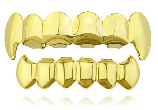 14K Gold Plated Upper & Lower Grillz Set Player Fangs