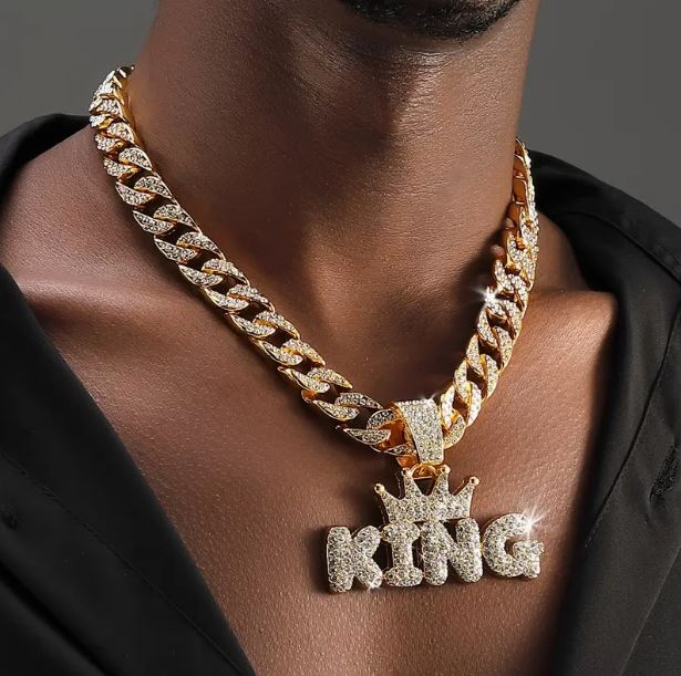 Iced 14K Gold Plated Pendant with Hip Hop Chain Necklace King
