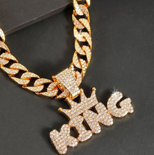 Iced 14K Gold Plated Pendant with Hip Hop Chain Necklace King