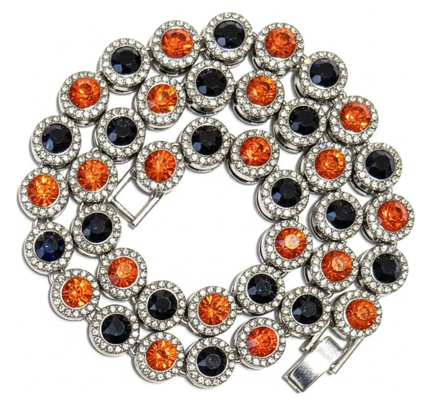 Hip Hop Iced Silver 12mm CZ Cluster Chain Necklace Orange Black