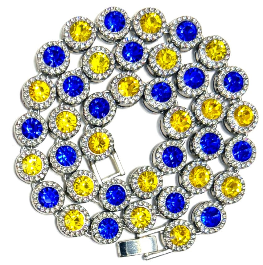 Hip Hop Iced Silver 12mm CZ Cluster Chain Necklace Royal Blue Yellow
