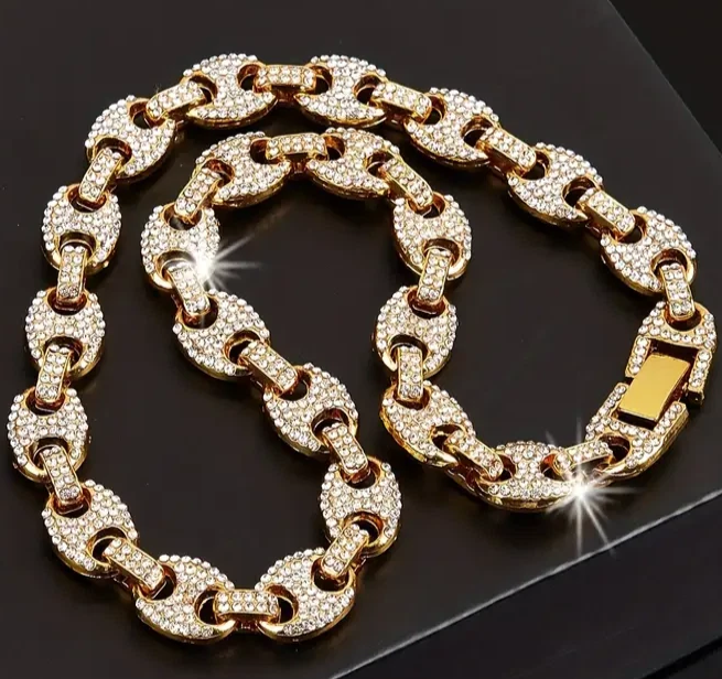 14K Gold Plated Iced Gucci Mariner Link Chain Necklace 12mm