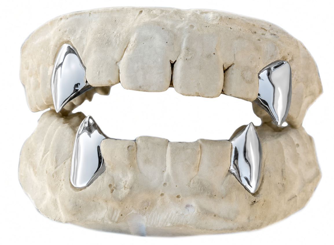 Silver Plated 4pc Single Fangs Grillz Set
