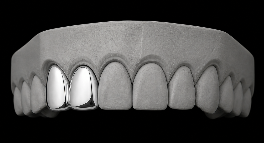 925 Silver Plated Double Tooth Grillz Cap