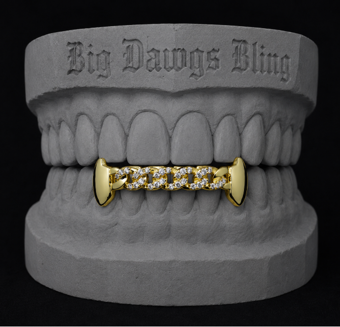 14K Gold Plated Bottom Lower Iced CZ Cuban Link Fangs Grillz