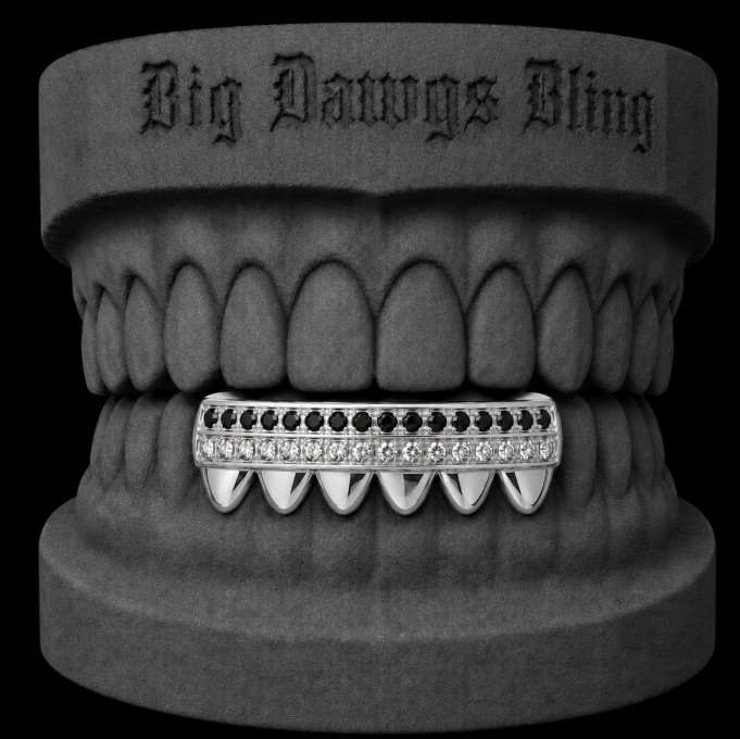 925 Silver Plated Bottom 6 Lower Iced Black Oynx CZ Grillz