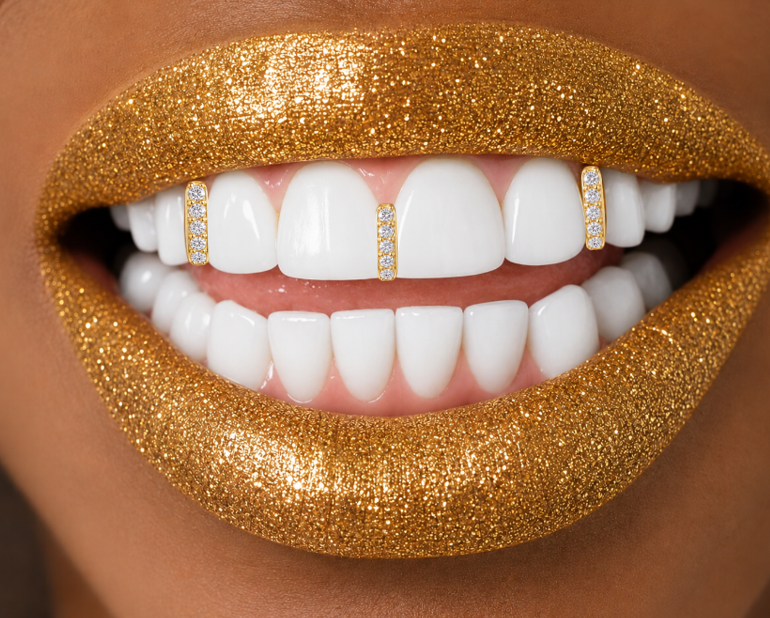 14K Gold Plated Iced Gap Fill Grillz 3pc Set