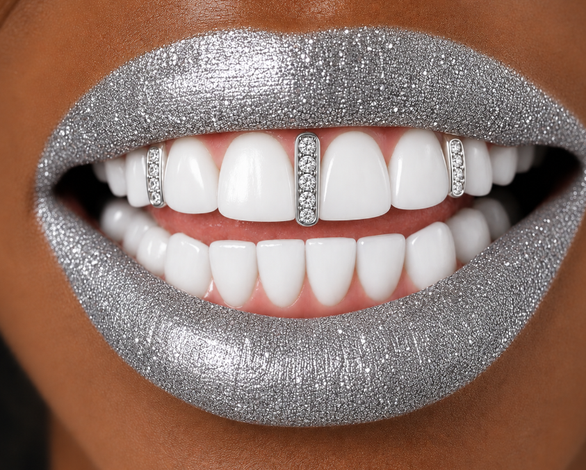 High Shine Iced Silver Gap Fill Grillz 3pc Set