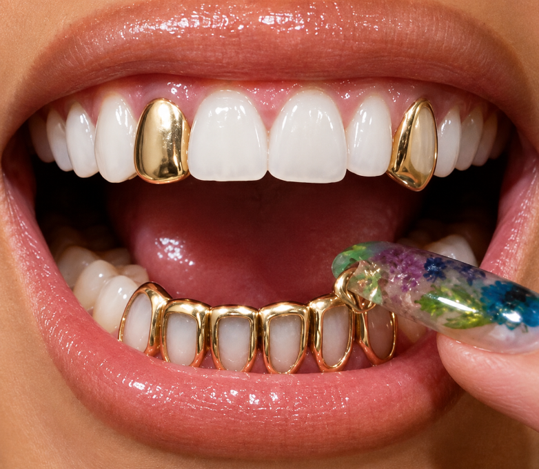 14K Gold Plated Open Cap, Solid Cap and Lower Open Grillz 3pc Set