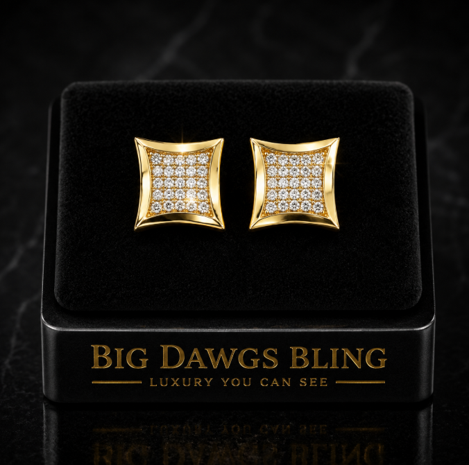 Iced CZ Micro Pave 14K Gold Plated 5x5 Kite Earrings Screw Back 15mm