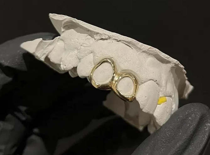 14K Gold Plated Open Face Double Cap Grillz