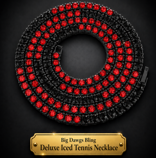 Black Iced CZ Row Tennis Baseball Chain Necklace Red Black