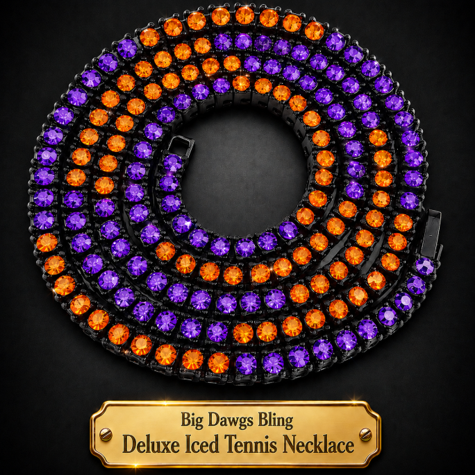 Black Iced CZ Row Tennis Baseball Chain Necklace Purple Orange