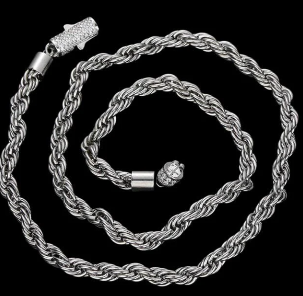 Silver 6mm Rope Diamond Clasp Chain Necklace 18" 20"