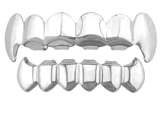 Silver Plated Upper & Lower Grillz Set Player Fangs