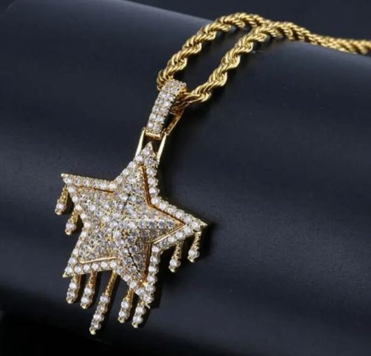 Iced 14K Gold Plated Pendant with Hip Hop Chain Necklace Star