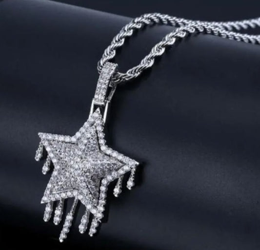Iced Silver Plated Pendant with Hip Hop Chain Necklace Star