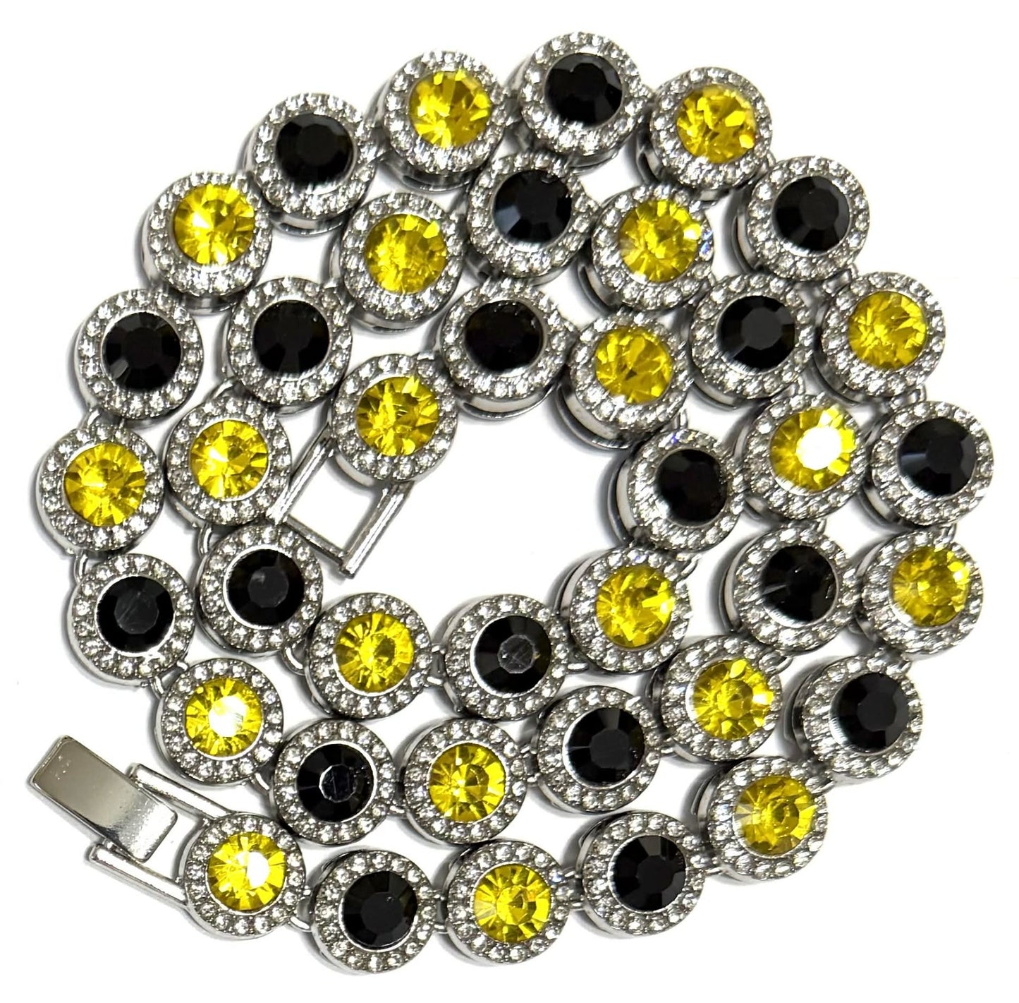 Hip Hop Iced Silver 12mm CZ Cluster Chain Necklace Black Yellow