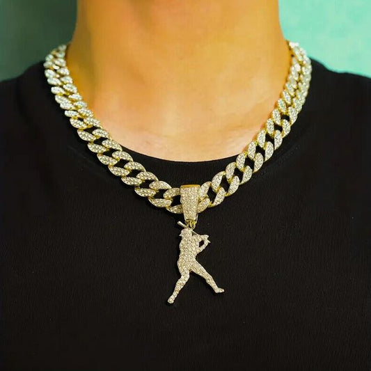 Iced 14K Gold Plated Pendant with Hip Hop Chain Necklace Baseball