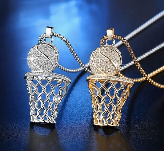 Iced Basketball Pendant with Hip Hop Chain Necklace