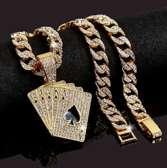 Iced 14K Gold Plated Pendant with Hip Hop Chain Necklace Card Deck