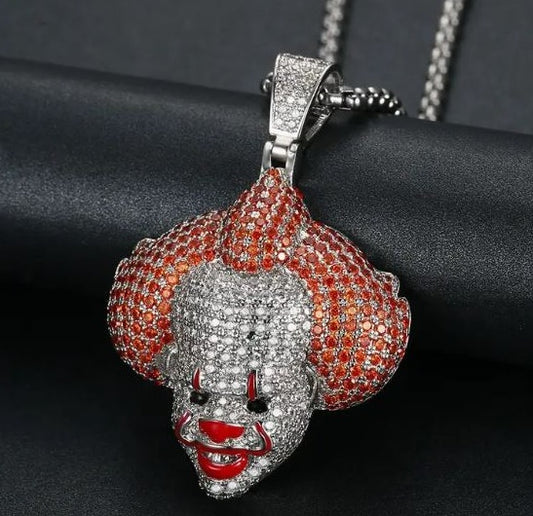 Iced Silver Plated Pendant with Hip Hop Chain Necklace Clown Face