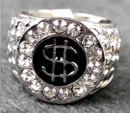 Mens Silver Plated Hip Hop Iced CZ Dollar Sign Ring One Size Fits Most