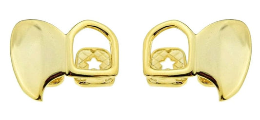 14K Gold Plated Open Face Upper Left & Right Double Fang Grillz Set