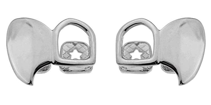 Silver Plated Open Face Upper Left & Right Double Fang Grillz Set