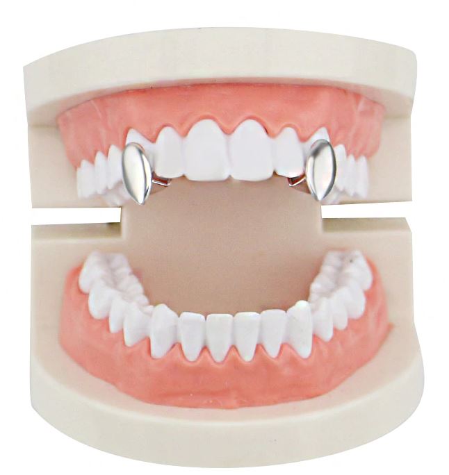 Silver Plated 2pc Single Fangs Grillz