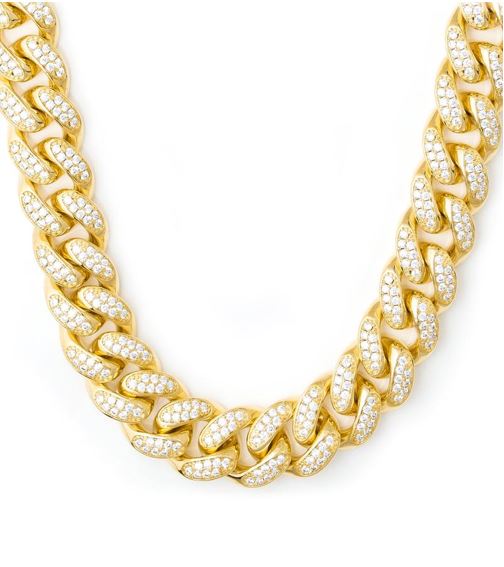 Large 14K Gold Plated Iced Cuban Link Chain Necklace 18mm 30" inches