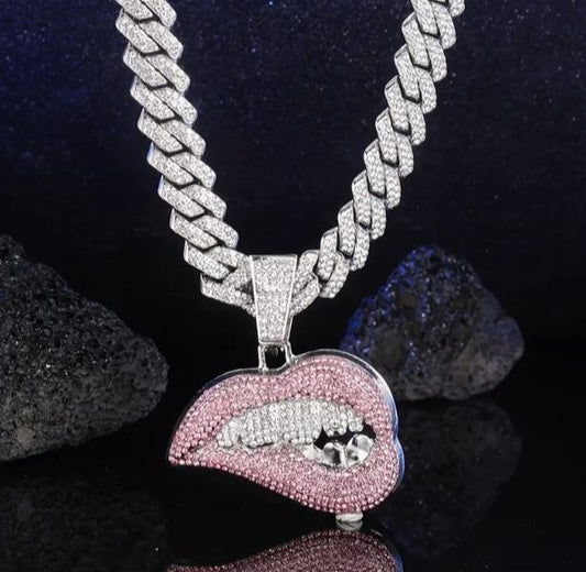 Iced Silver Plated Pendant with Hip Hop Chain Necklace Mouth Grillz
